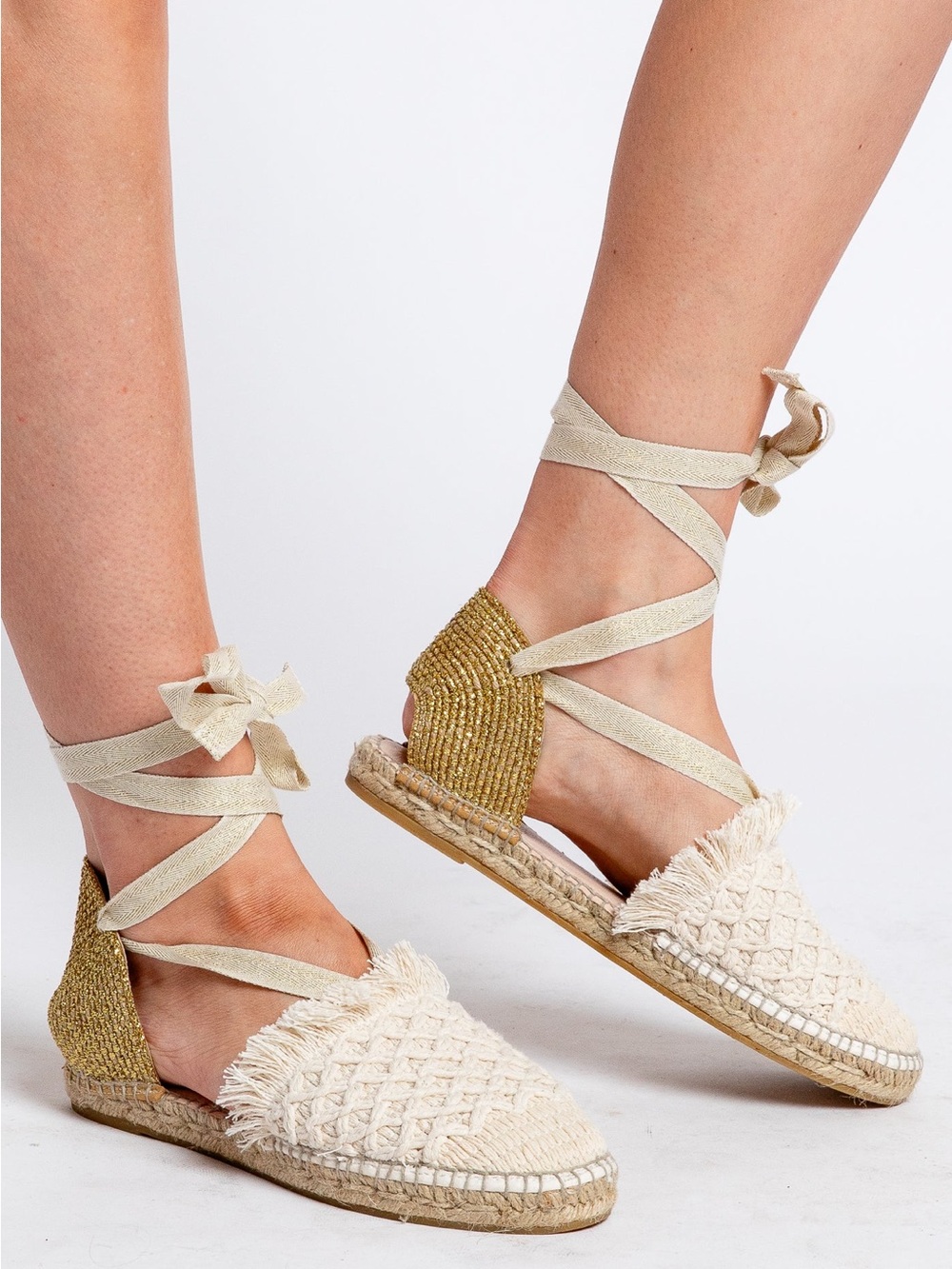 Free People Espadrille Lace-Up Sandals - Cream